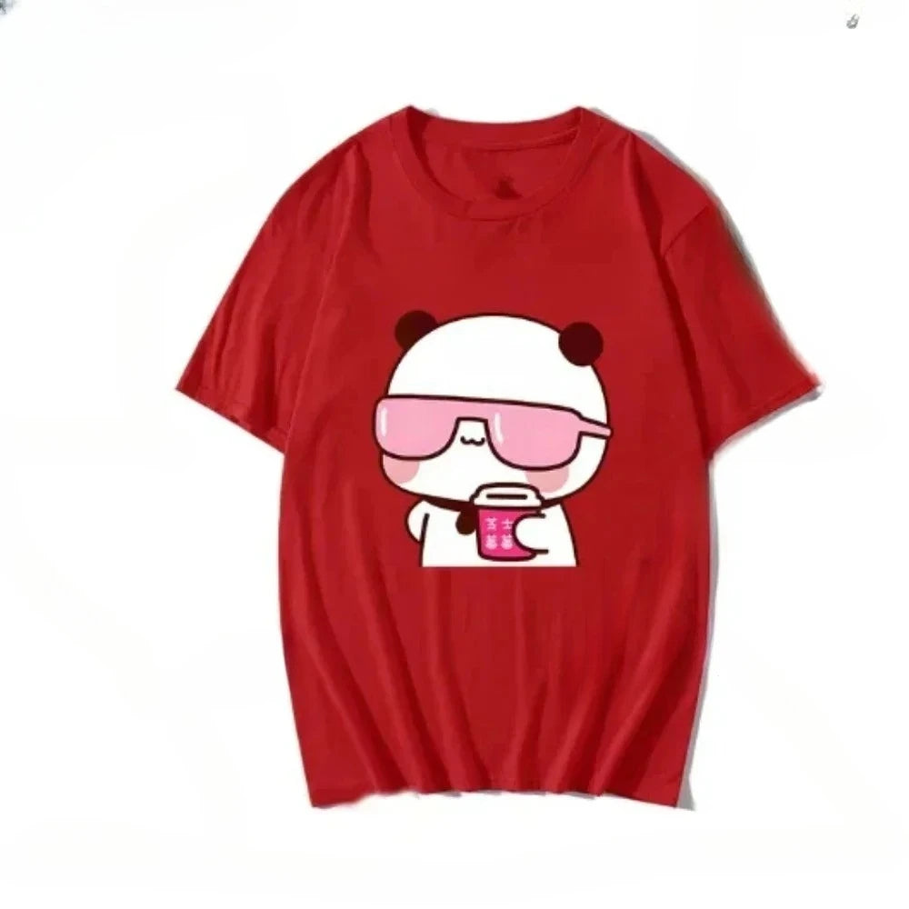 Couple Tee  Is Watching Movies and Milk Tea with Women T-shirt Cartoon Cute Graphic Tees for Ladies   Unisex Tops