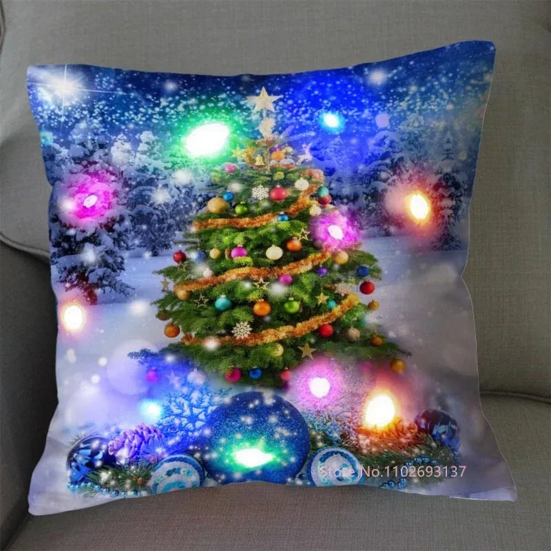 Christmas LED Pillow Cover 45×45cm, Festive Light-Up Polyester Cushion Case with One-Sided Print, Xmas Throw Pillowcase for Bedroom, Sofa & Party Decor
