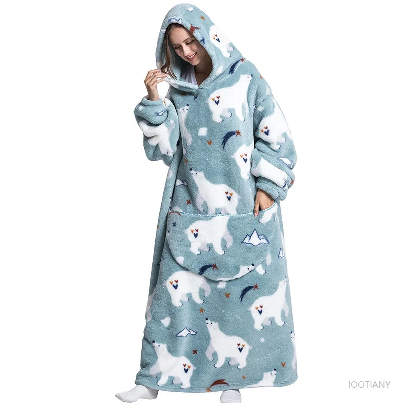 Women's Plush Blanket,Men's Warm And Thick Hooded Adult Cosplay Cute Cartoon Tv Blanket Bodysuit Extra Long Home Wear Pajamas
