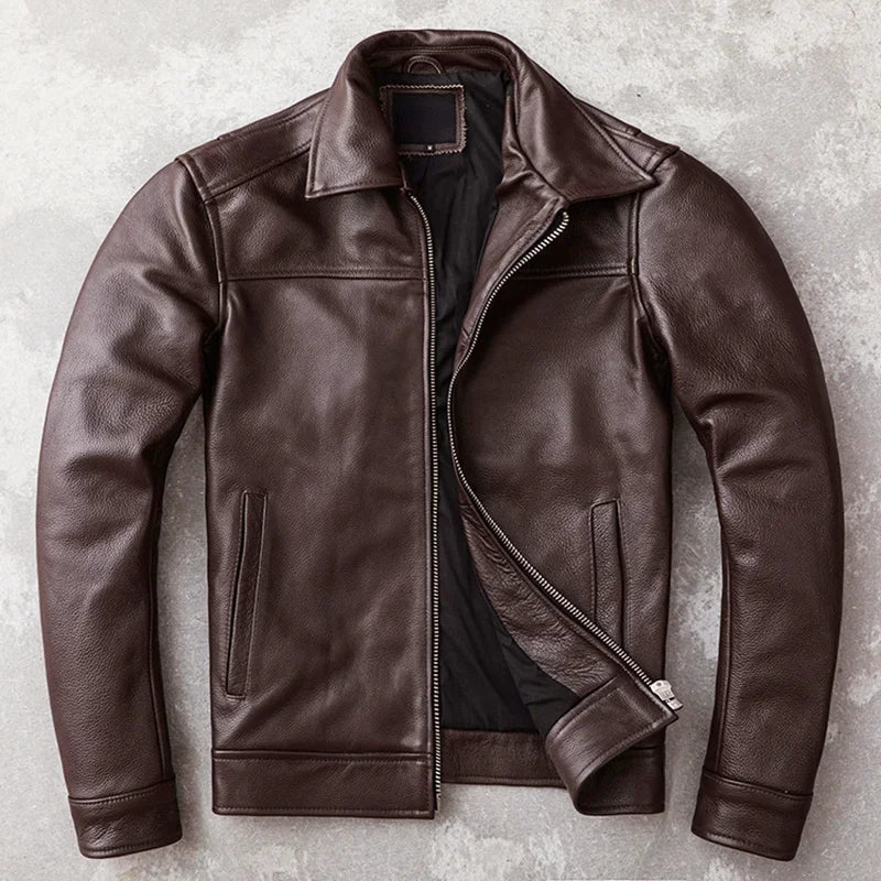 New Casual Real Cowhide Genuine Leather Jacket Men Slim Mens Clothes