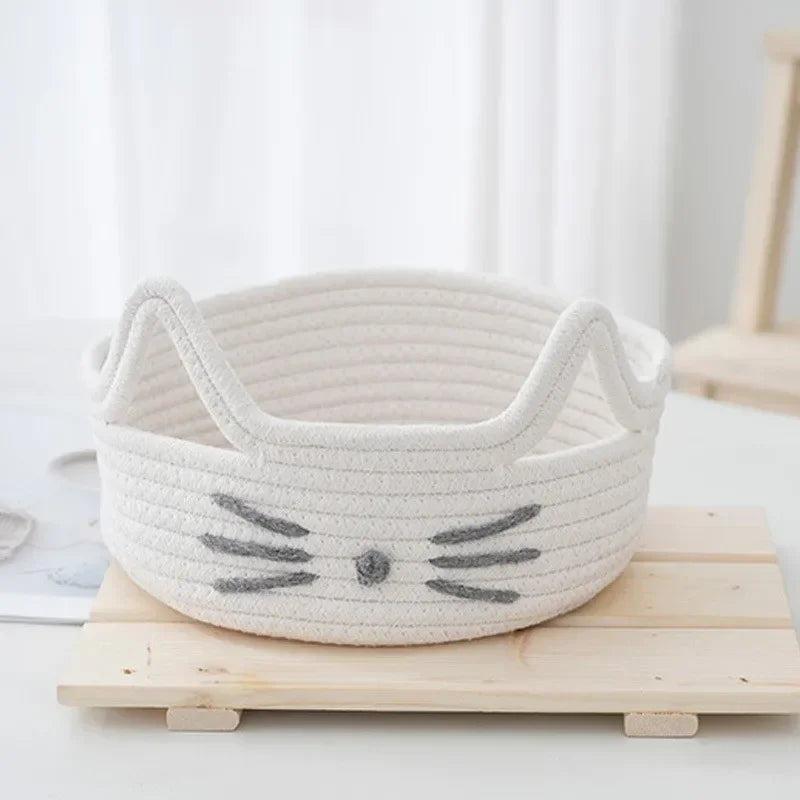 Convenient Woven Storage Basket Bedroom Kids Toy Sundries Desktop Organizer Box Space-Saving Laundry Small Items Decorative Bins