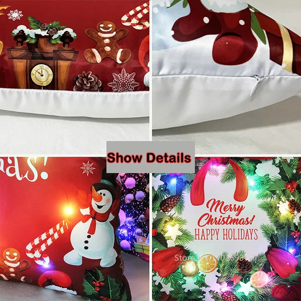 Christmas LED Pillow Cover 45×45cm, Festive Light-Up Polyester Cushion Case with One-Sided Print, Xmas Throw Pillowcase for Bedroom, Sofa & Party Decor