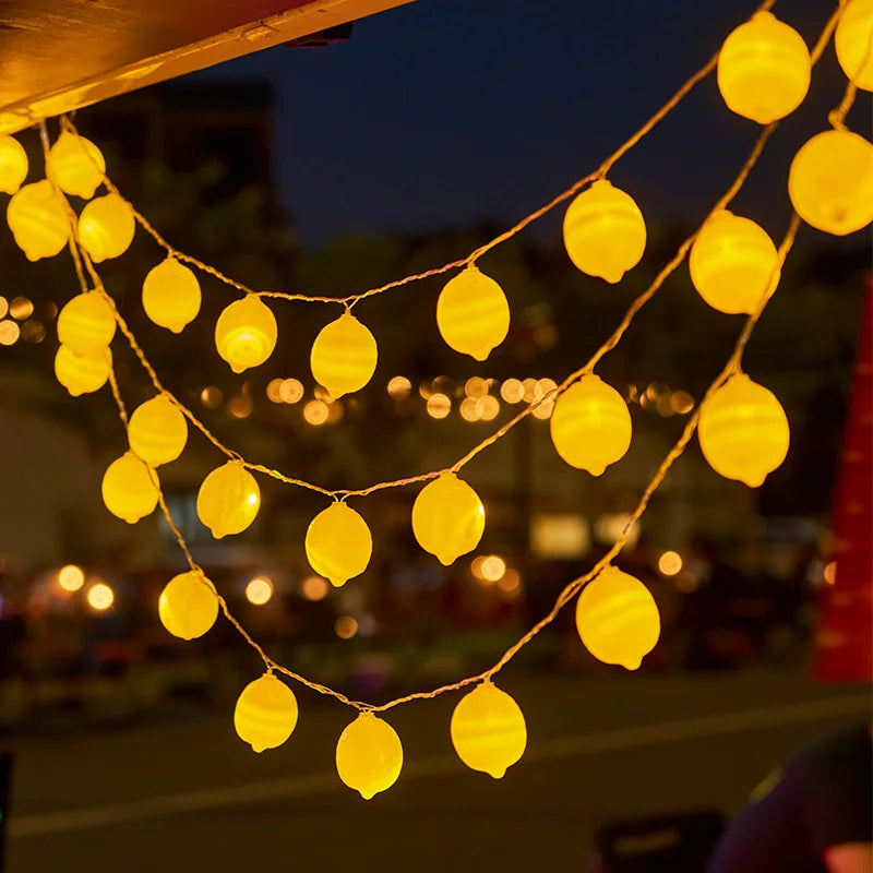 Lemon Fruit LED String Lights 1.5M–6M, Warm White Battery-Powered Fairy Lights with 8 Lighting Modes & Timer for Bedroom, Christmas, New Year & Party Decor