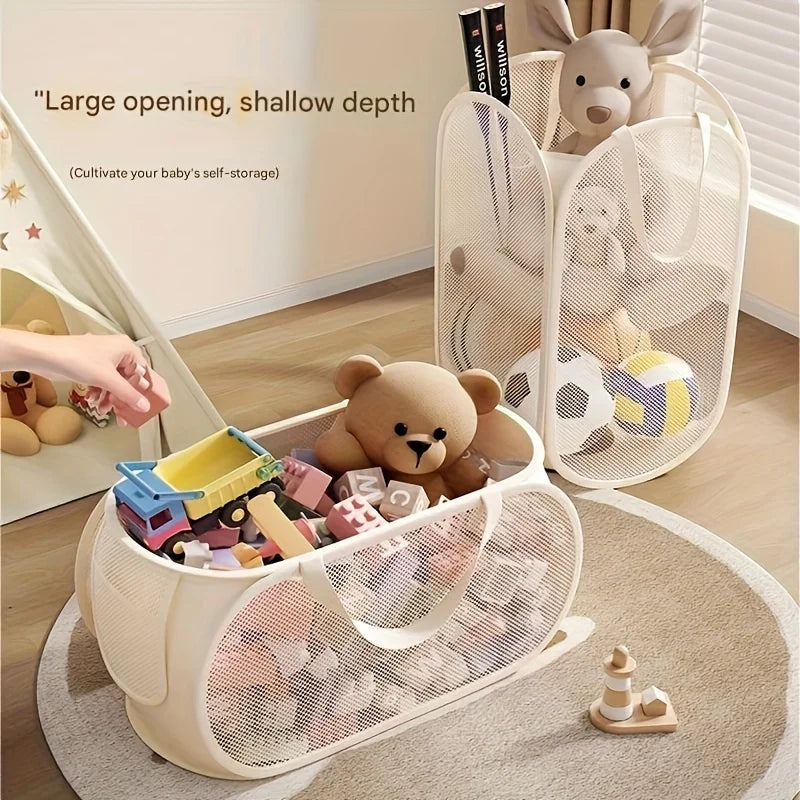 Large Capacity Toy Storage Basket Transparent Fabric Organizer with Divided Compartments Ideal for Living Bedroom Organization