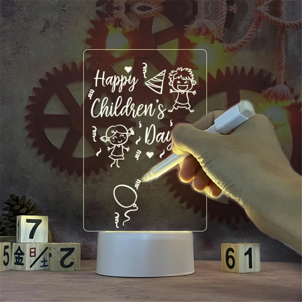 USB LED Acrylic Message Board Night Light, Erasable Memo Writing Lamp with Warm White Glow, Transparent Desktop Decor & Creative Gift for Bedroom, Office & Home