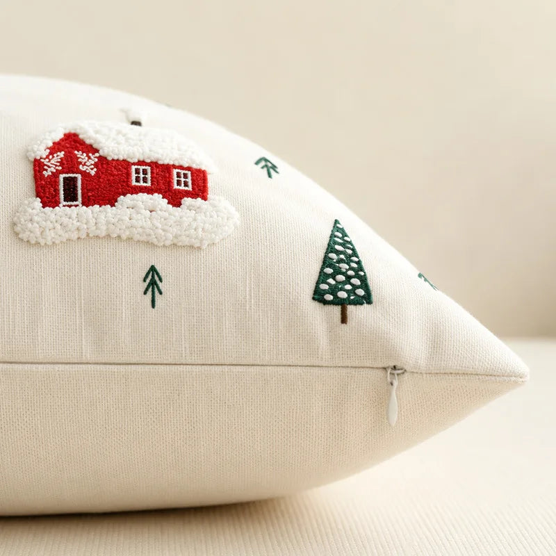 Christmas Throw Pillow Cover 45×45cm, Red Jacquard Embroidered Cushion Cover, Festive Decorative Pillowcase for Sofa, Bed, Chair & Home Holiday Decor