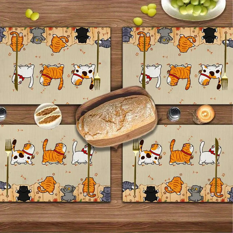 4Pcs, Cat-Themed Placemats, Best Placemats, Washable, Suitable for Holiday Parties, Home Decor, Kitchen Countertops, Rectangular Dining Rooms, Make Your Dining Room and Kitchen More Beautiful, Birthday Gifts and Housewarming