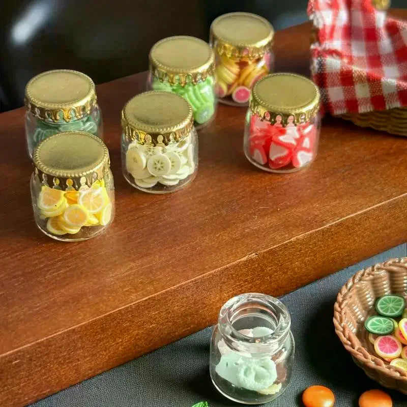 1/10Pcs 1/6 Dollhouse Mini Food Toy Sealed Can Cute And Exquisite Miniature Kitchen Glass Bottle Model With Caps DIY Accessories