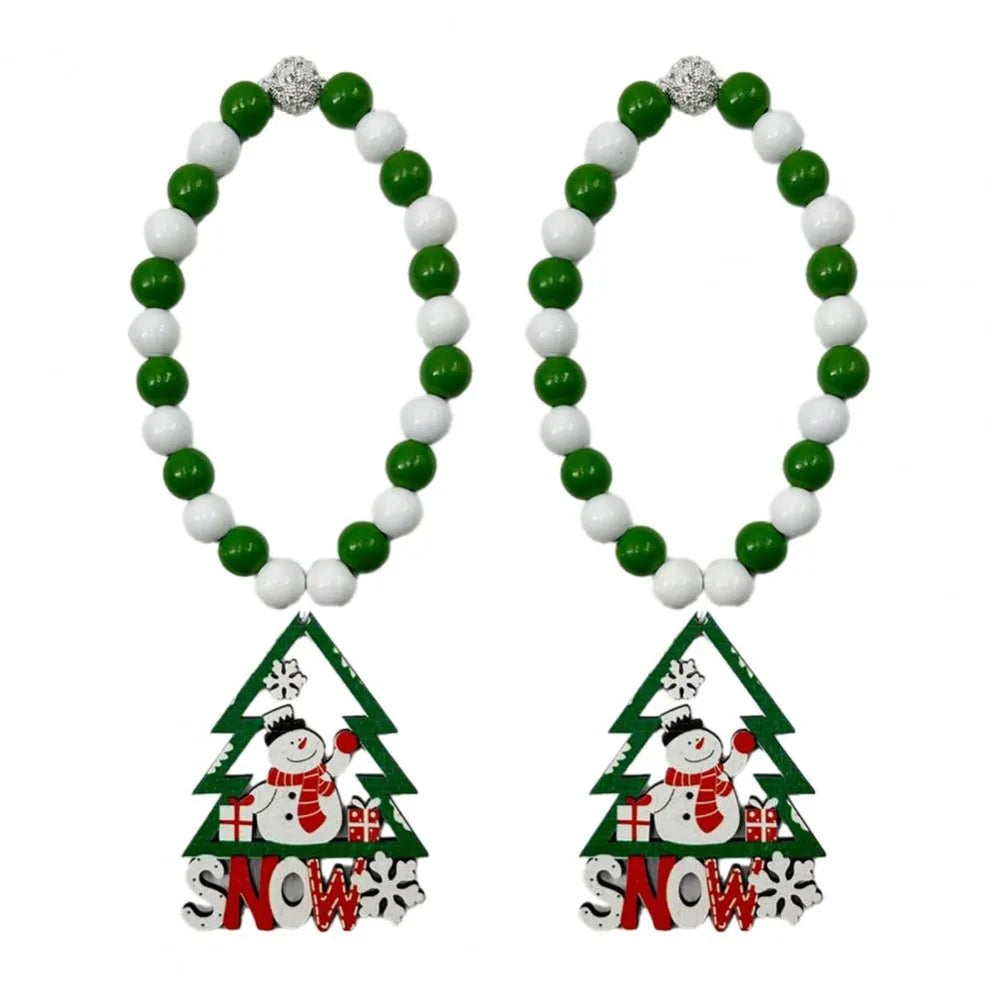 Christmas Curtain Tiebacks 38cm, Boho Wooden Bead Curtain Holdbacks with Alloy Accents, Reusable No-Drill Curtain Ties in Red & Green for Holiday Home Decor