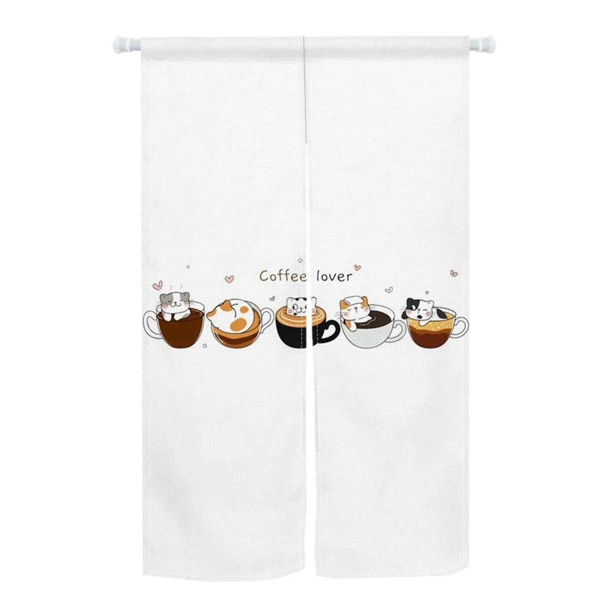 Cute Cat Door Curtain, Cartoon Printed Short Door Curtain for Kitchen & Dining Room, 1-Panel Polyester Room Divider for Home, Cafe & Office Decor