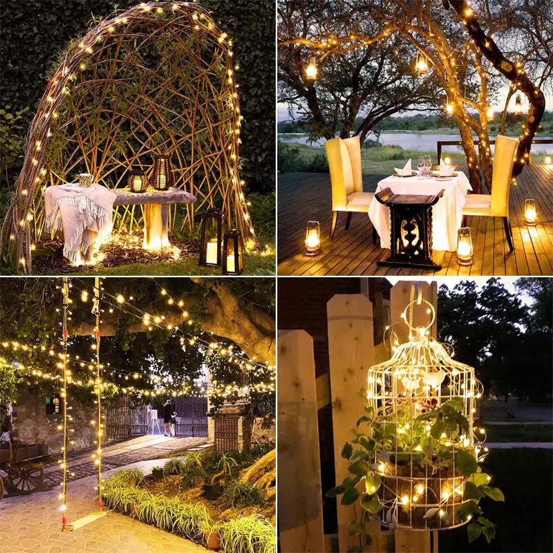 Solar String Fairy Lights 6M–33M, IP65 Waterproof LED Twinkle Lights with 8 Lighting Modes, Flexible Copper Wire Lights for Christmas, Garden, Patio, Tree & Party Decor