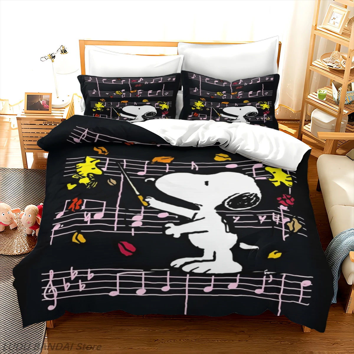 Snoopy Cartoon Bedding Set – Cute Printed Duvet Cover & Quilt Cover with Pillowcases, 3-Piece Twin Bedding Set