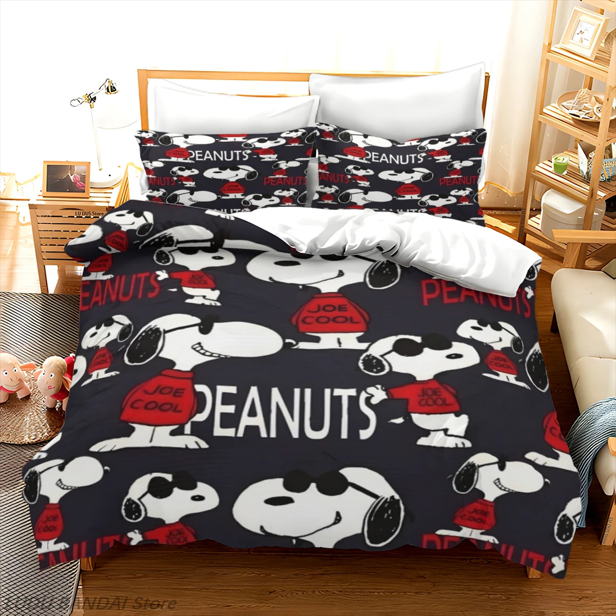 Snoopy Cartoon Bedding Set – Cute Printed Duvet Cover & Quilt Cover with Pillowcases, 3-Piece Twin Bedding Set