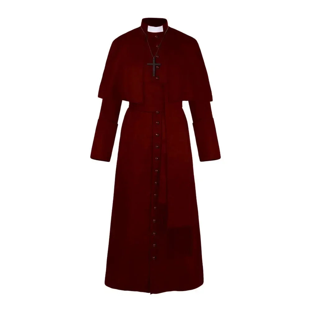 Halloween Costumes Medieval Priest Cosplay Solid Color Spiritual Father Costumes Button Masquerade Party Costume