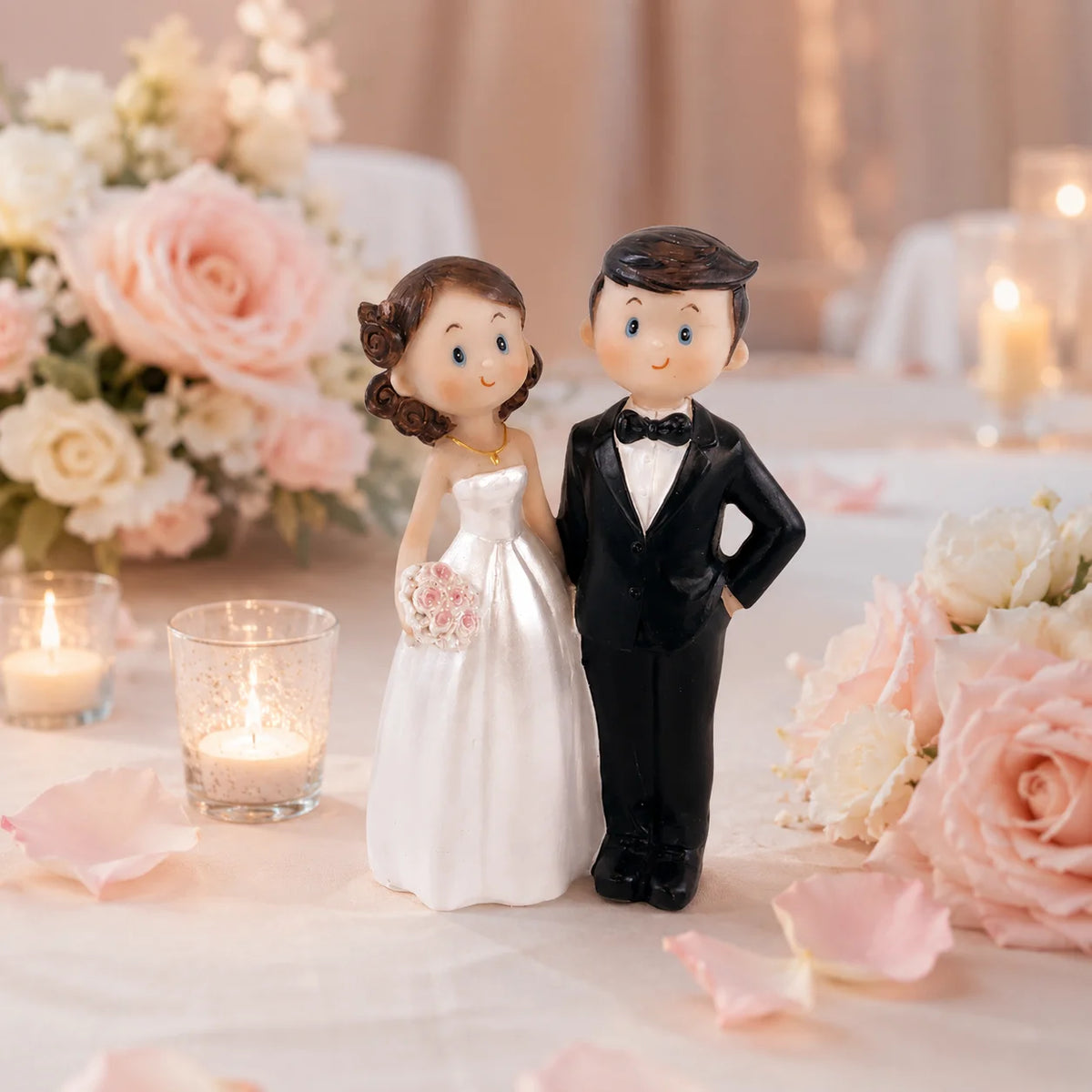 Cute Bride & Groom Wedding Cake Topper – Mini Couple Figurine Statue for Wedding Cake & Bridal Shower Decor, 1PC