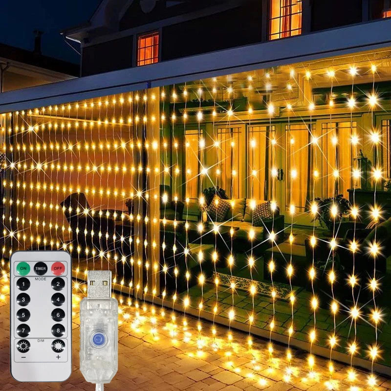 USB LED Curtain Lights with Remote, Christmas & New Year Fairy Garland Lights, 3×1M–6×3M Window String Lights, Multicolor & Warm White Holiday Decor for Home & Party