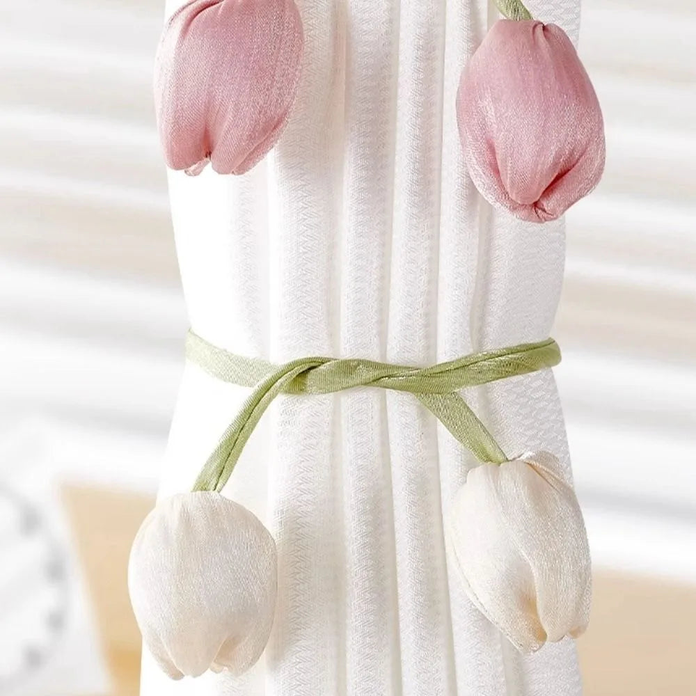 Adjustable Tulip Curtain Tiebacks, Elegant Floral Curtain Straps with Creative Design, Cotton Cloth Curtain Holdbacks for Living Room, Bedroom & Home Decor