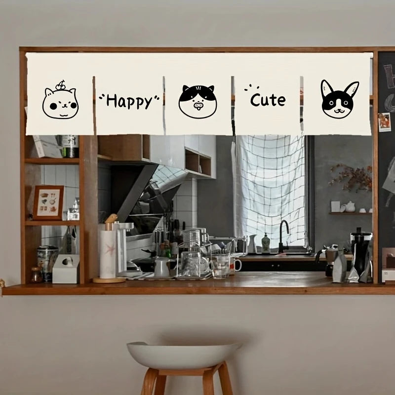 Japanese Cute Cat Door Curtain, Cartoon Hanging Curtain for Bedroom & Kitchen, 1-Panel Polyester Room Divider with Blackout Design for Home, Office & Cafe Decor