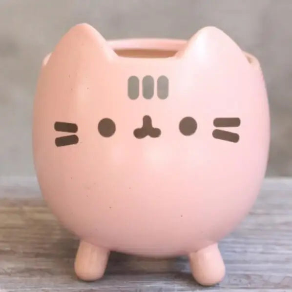 Cute Cat Succulent Pot with Drainage Hole, Small Ceramic Flower Planter, Animal Desktop Flowerpot for Home, Office, Garden, Bonsai & Gift Decor