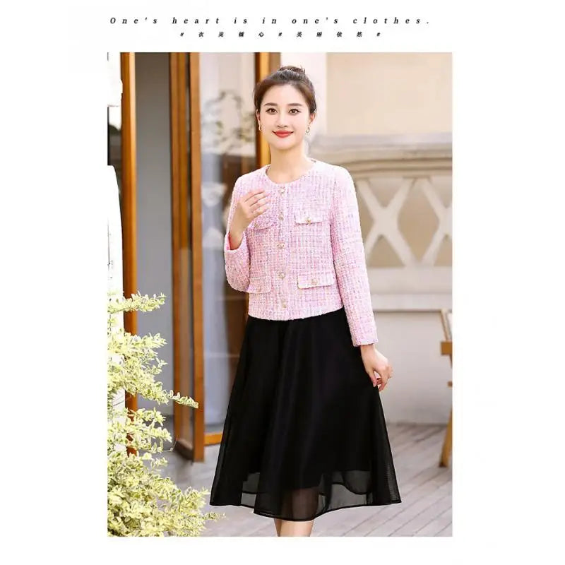 New casual Women Korean Sweet Tweed Jacket Fashion Simple Long Sleeve
