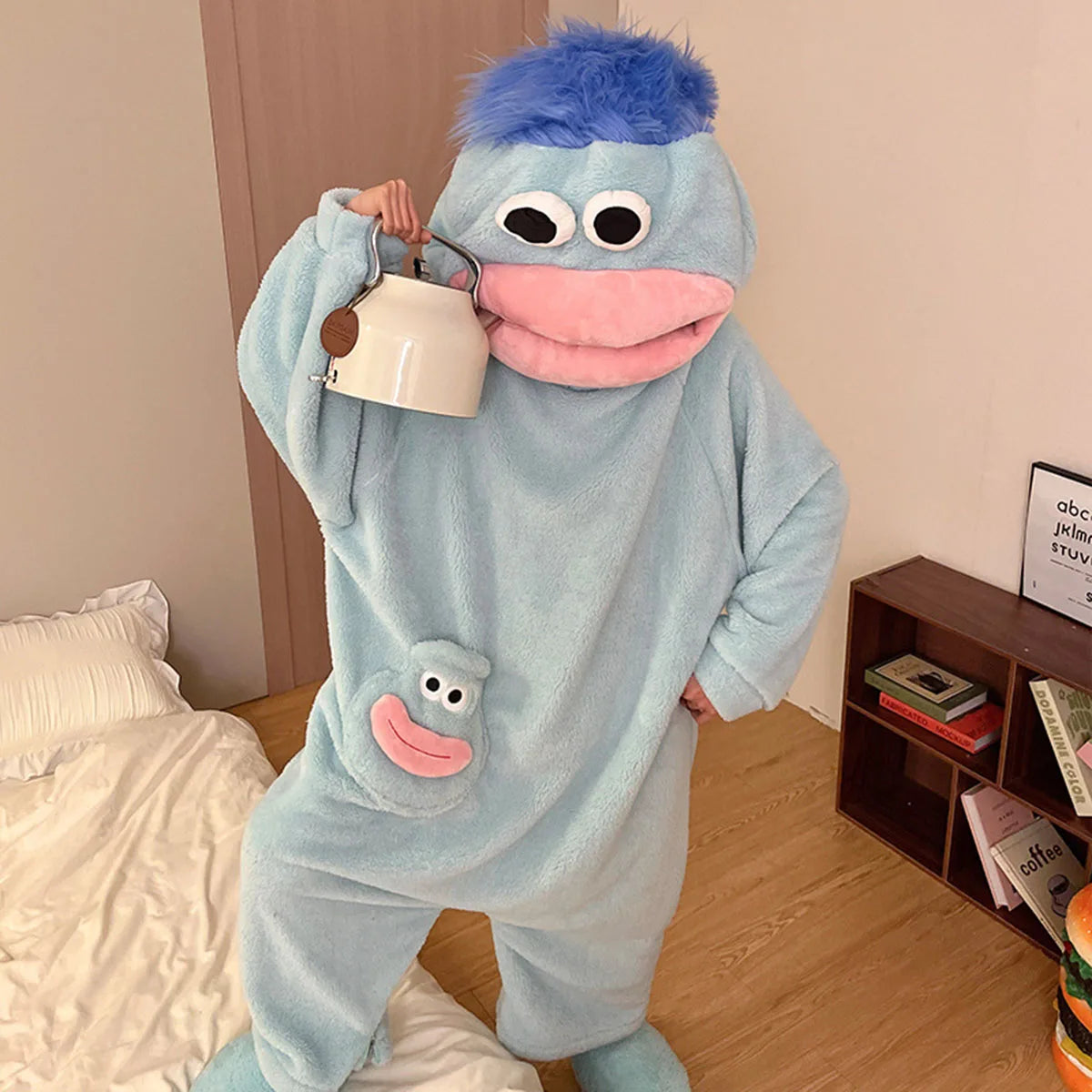 Hot Big Mouth Monster Cute Funny Onesie Pajamas Thickened Coral Fleece Homewear For Couples Men Women Autumn Cartoon Pajamas