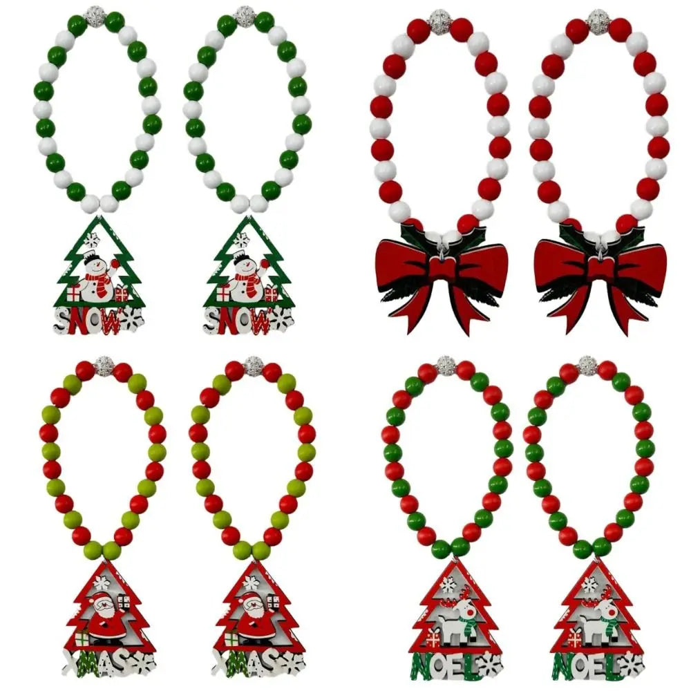 Christmas Curtain Tiebacks 38cm, Boho Wooden Bead Curtain Holdbacks with Alloy Accents, Reusable No-Drill Curtain Ties in Red & Green for Holiday Home Decor