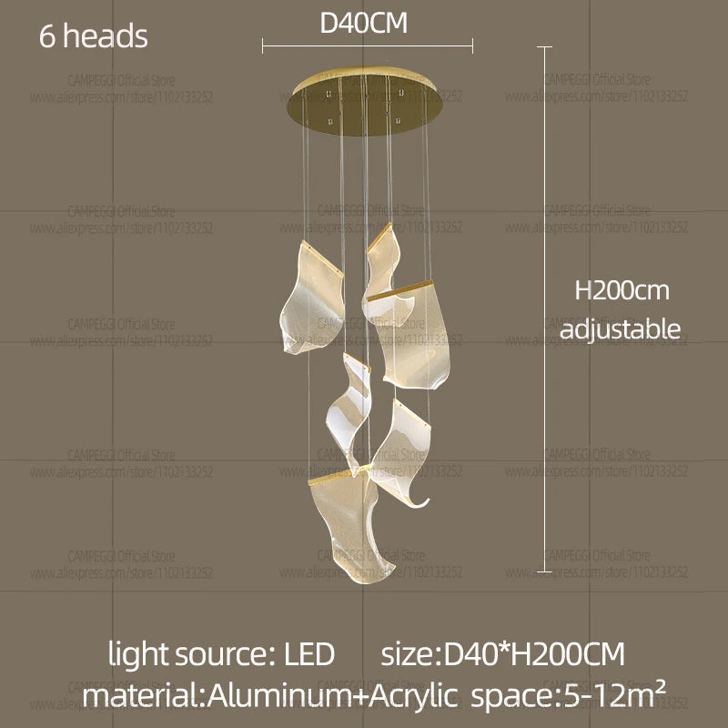 Light Guide LED Modern Chandelier Living Room Decor Lighting Duplex Rotating Stairs Pendant Lamp Dining Room Hanging Lights
