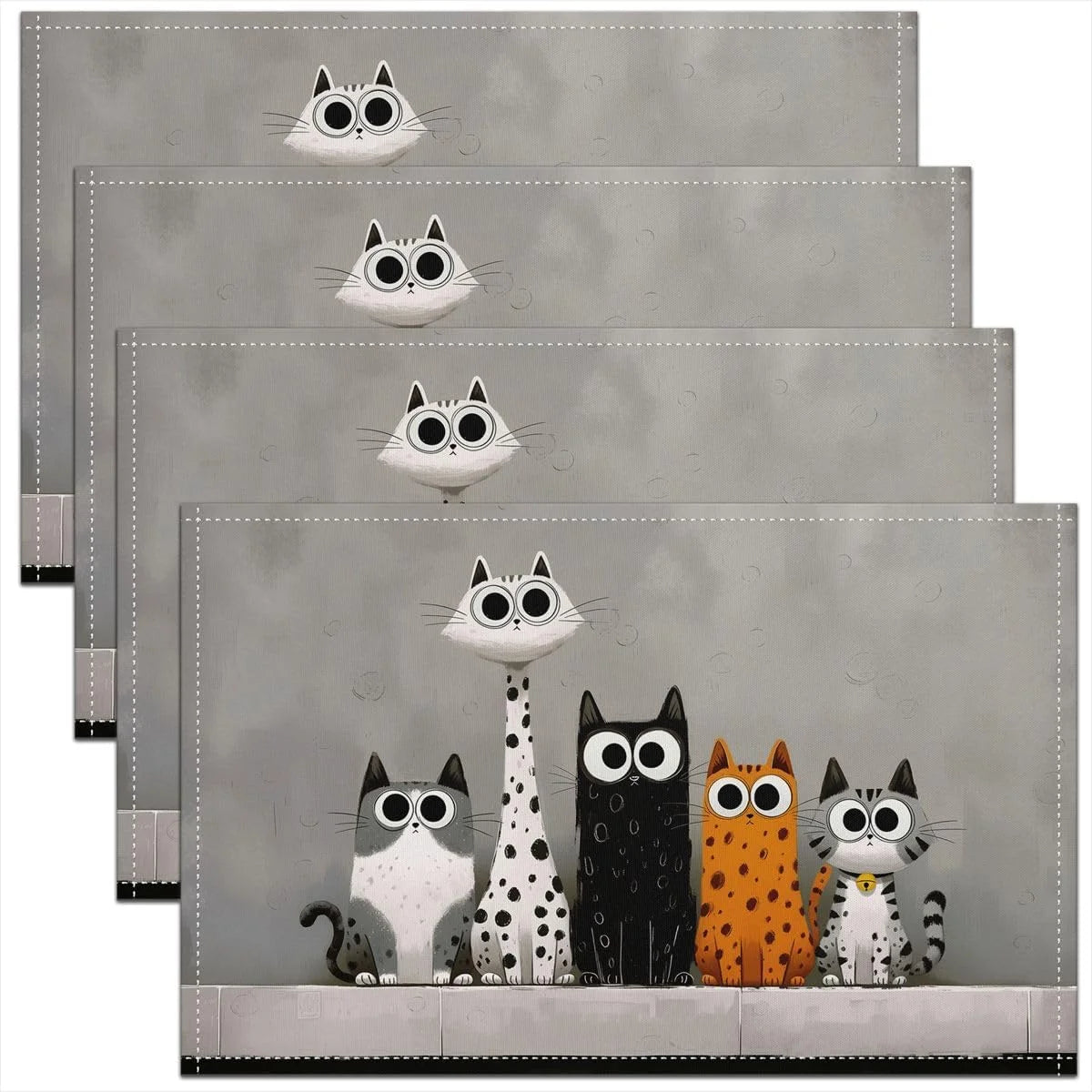 4/6/8pc Cute Cartoon Cat Linen Placemats Kawaii Kitten Paw Prints Dining Table Mats Washable Kitchen Place Mats For Kids