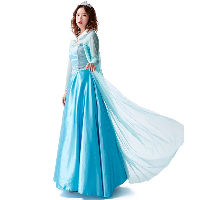 ❄️ Women's Ice Queen Princess Costume – Elegant Elsa-Inspired Halloween Cosplay Dress with Shawl