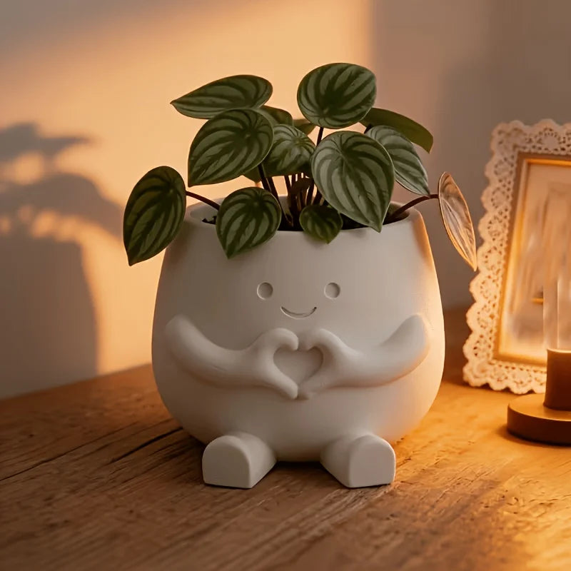 Heart-Shaped Porcelain Flower Pot, Cute Succulent & Pothos Plant Planter, Artistic Desktop Plant Pot for Home, Office, Bedroom, Shelf & Table Decor
