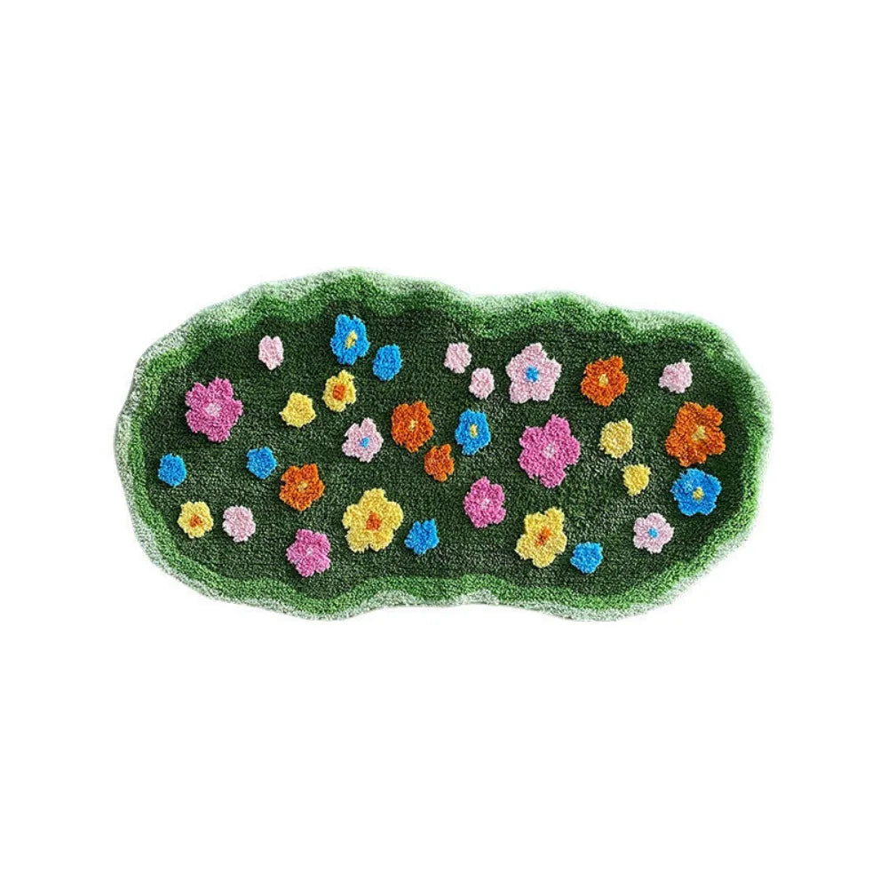 Irregular Green Moss Rug 50×100cm, Soft Imitation Cashmere-Style Polyester Carpet with Suede Backing, Geometric Flower Pattern Area Rug for Sofa, Bedroom & Home Decor