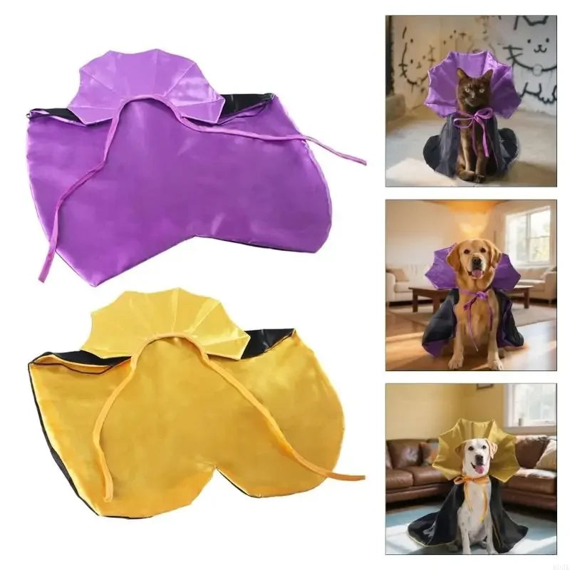 Halloween Pet Costume Cloak with Easy to Wear Laceup Tied Design Comfortable Polyester Dog Cosplay Outfit for Parties