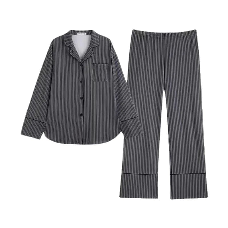 Pajamas for Women in Spring and Autumn Long Sleeved Striped Thin Design Can Be Worn Externally Student Sleepwear Two Piece Set