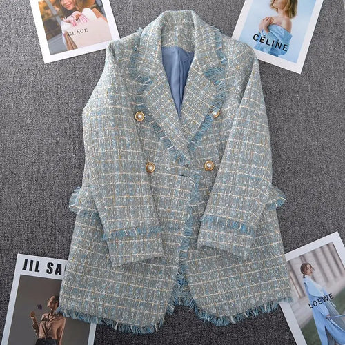 Large Size Women's Tweed Suit 2025 Spring Autumn Long Sleeve Vintage