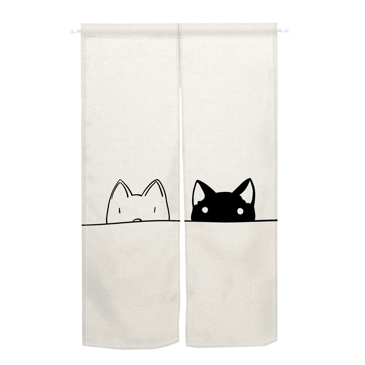 Cute Cat Japanese Noren Door Curtain, Black & White Cartoon Half Curtain for Bedroom, Kitchen & Doorway, 1-Panel Linen Room Divider for Home Decor