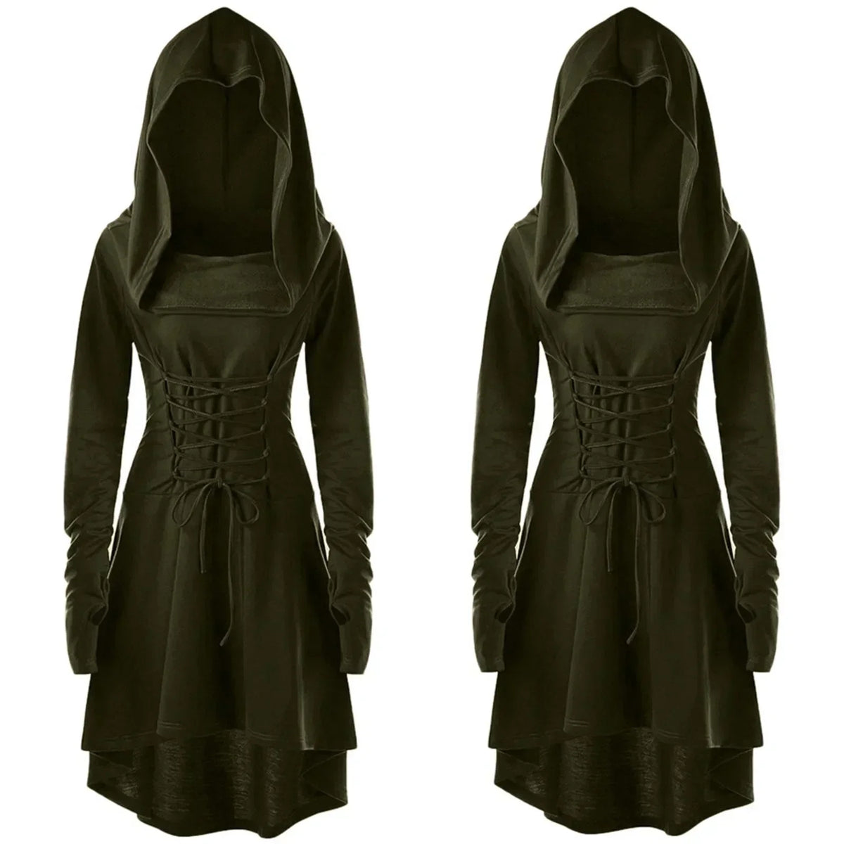 Womens Renaissance Costumes Halloween Costume for Womens Medieval Vintage Hooded Costume High Low Pullover Dress