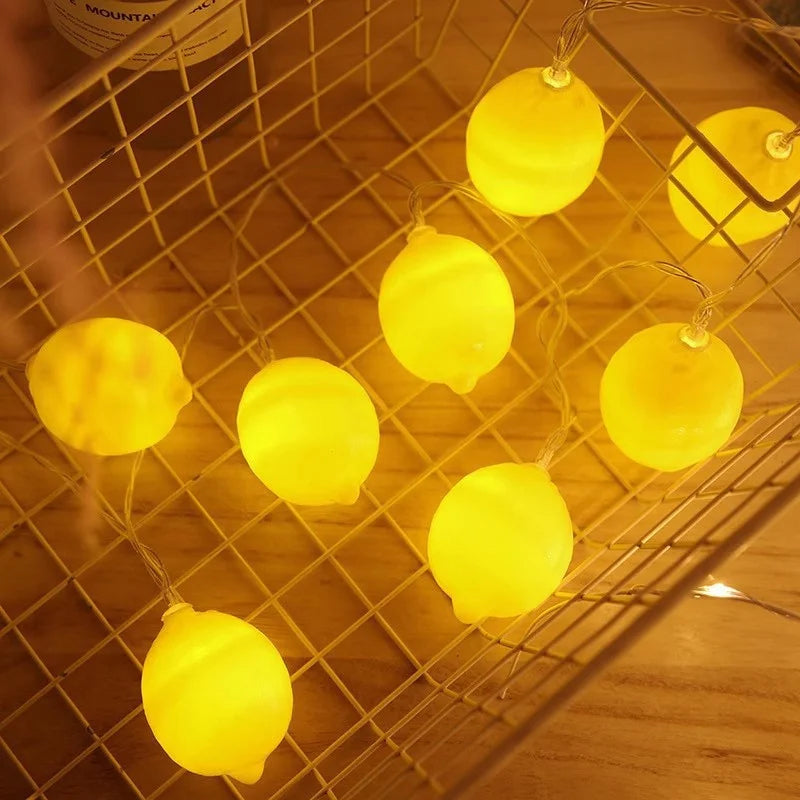 Lemon Fruit LED String Lights 1.5M–6M, Warm White Battery-Powered Fairy Lights with 8 Lighting Modes & Timer for Bedroom, Christmas, New Year & Party Decor