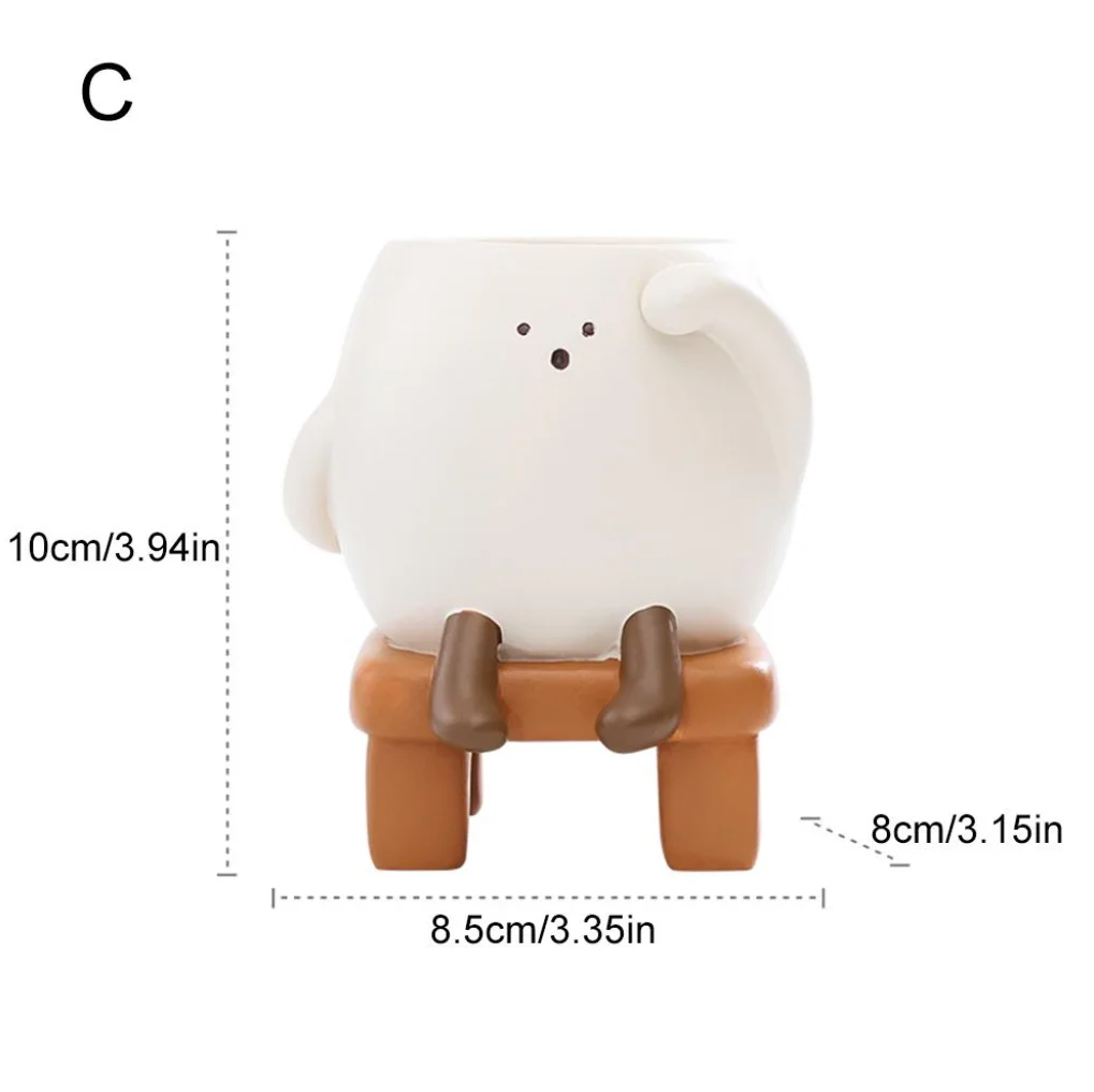 Cute Cartoon Resin Flower Pot, Round Face Sitting Planter for Succulents & Green Plants, Compact Desktop Planter for Desk, Shelf, Office & Home Decor