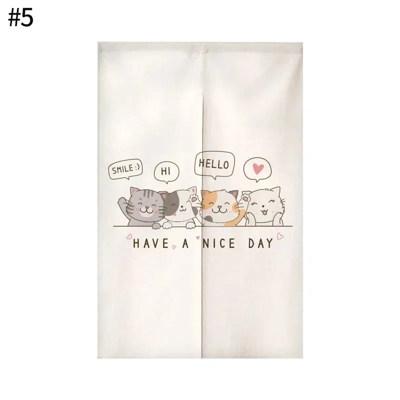 Cute Cat Door Curtain, Cartoon Printed Short Door Curtain for Kitchen & Dining Room, 1-Panel Polyester Room Divider for Home, Cafe & Office Decor