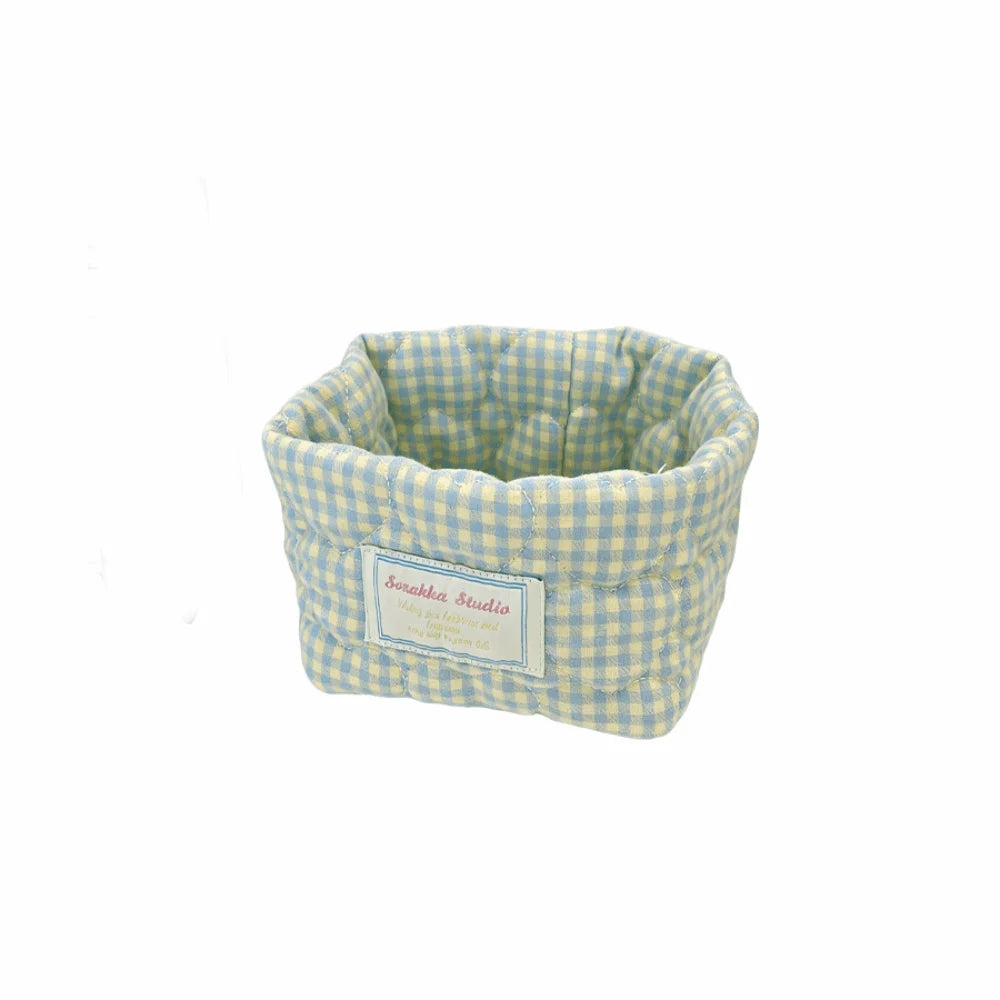Plaid Fabric Storage Basket Household Cosmetics Stationery Toy Decorative Bins Ins Washable Miscellaneous Storage Basket