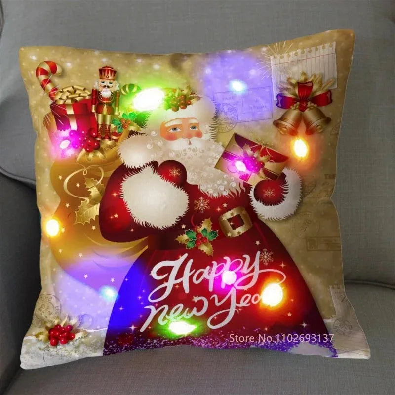 Christmas LED Pillow Cover 45×45cm, Festive Light-Up Polyester Cushion Case with One-Sided Print, Xmas Throw Pillowcase for Bedroom, Sofa & Party Decor