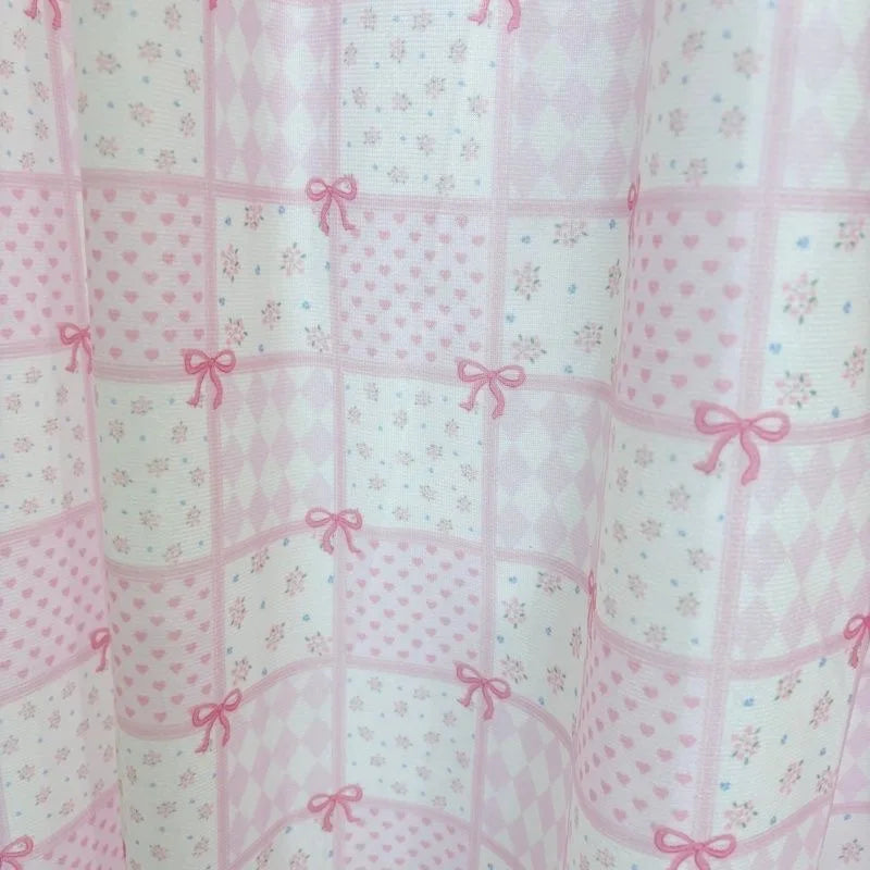 Cute Pink Bow Short Curtain, Small Decorative Dormitory & Bed Curtain, Jacquard Fabric Panel for Cabinet, Door, Window & Room Decor