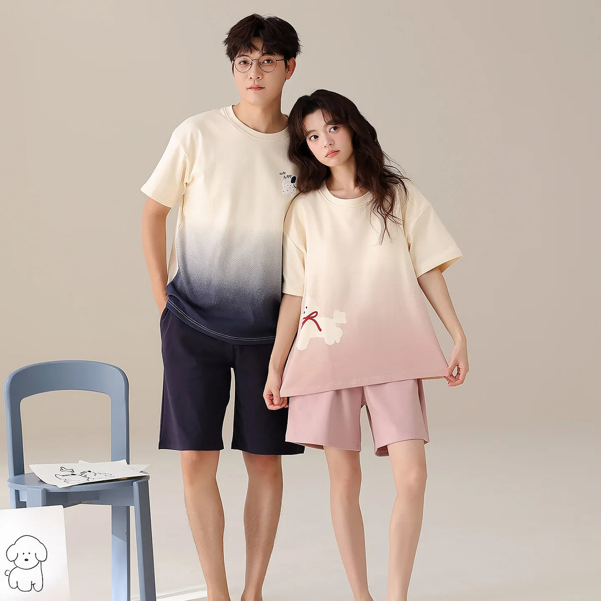 Summer Sleep Lounge Pajama Short-Sleeved Women's Pajama Set Cartoon Pyjamas Pure Cotton Couple Sleepwear Home Fashion