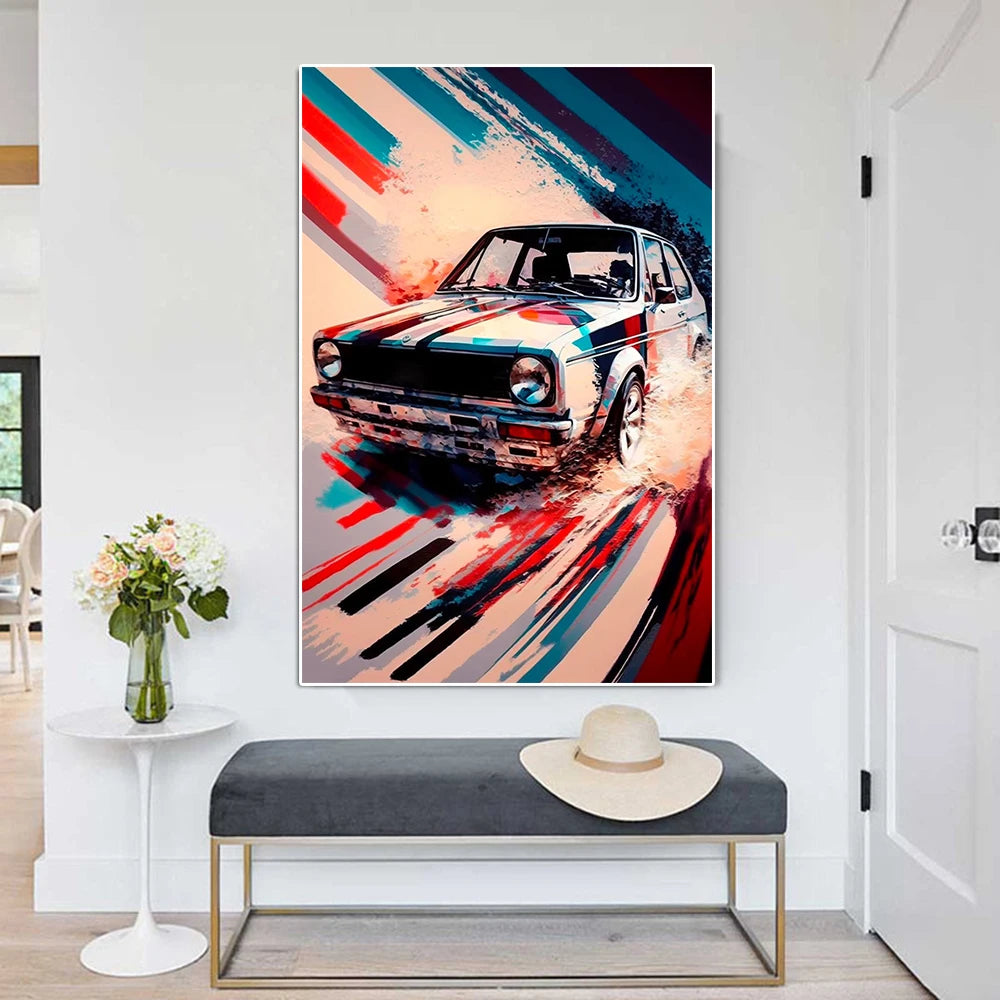 Modern Sports Car Graffiti Canvas Painting Luxury Retro Racing Poster Print Abstract Supercar Wall Art Living Room Home Decor