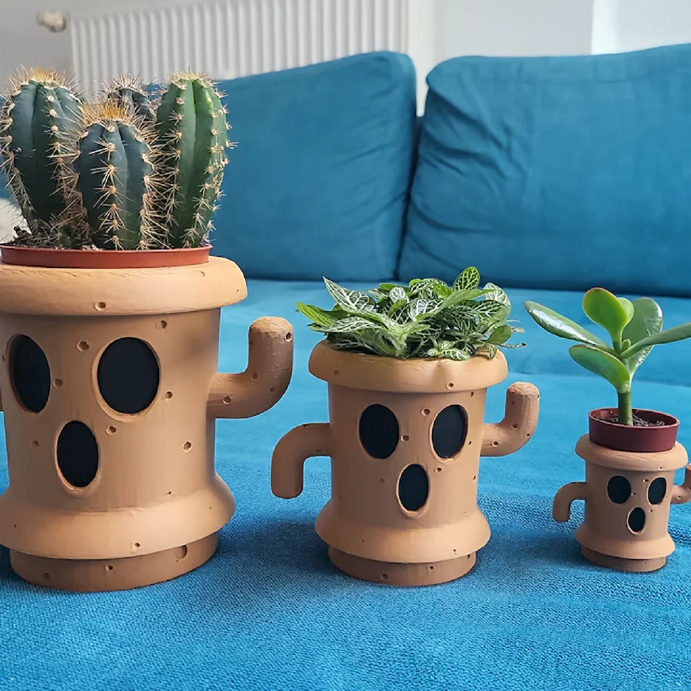 Cute Gyroid Succulent Planter, Adorable Desktop Plant Pot & Air Plant Holder, Small Decorative Desk Organizer and Pen Holder for Home, Office & Gift Decor