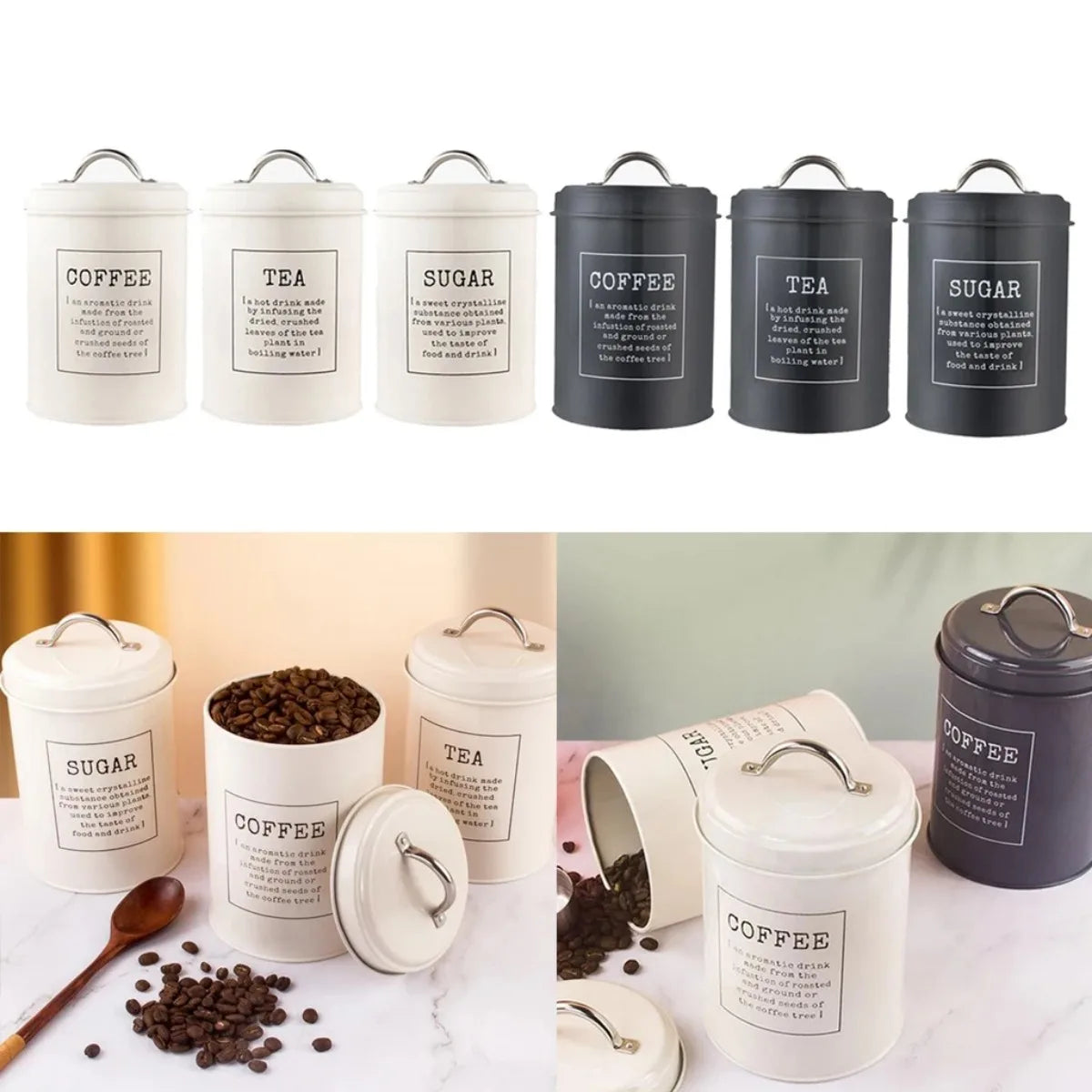 3Pcs/set Stainless Steel Kitchen Storage Canisters with Sealed Lid Kitchenware for Sugar Tea Coffee Mason Jar Style with Lid