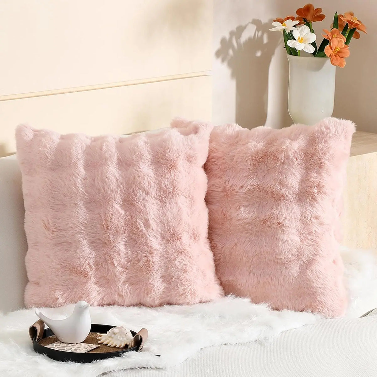 Pack of 2 Plush Decorative Pillow Covers – Modern Minimalist Solid Cushion Cases for Sofa, Bed, Bedroom & Car