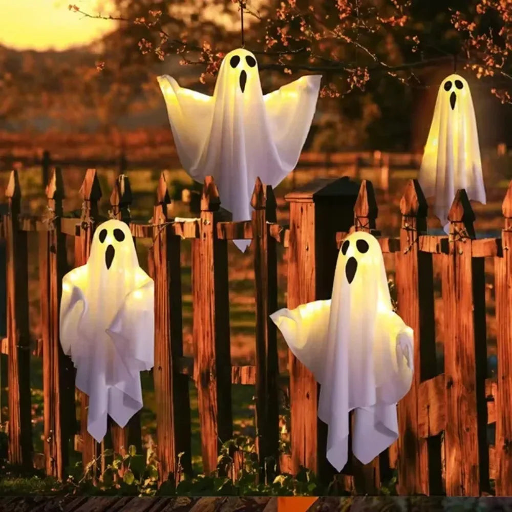 New LED Glow Ghost Party Halloween Decoration for Home Indoor Outdoor Haunted House Bar Hanging Horror Props with Lights