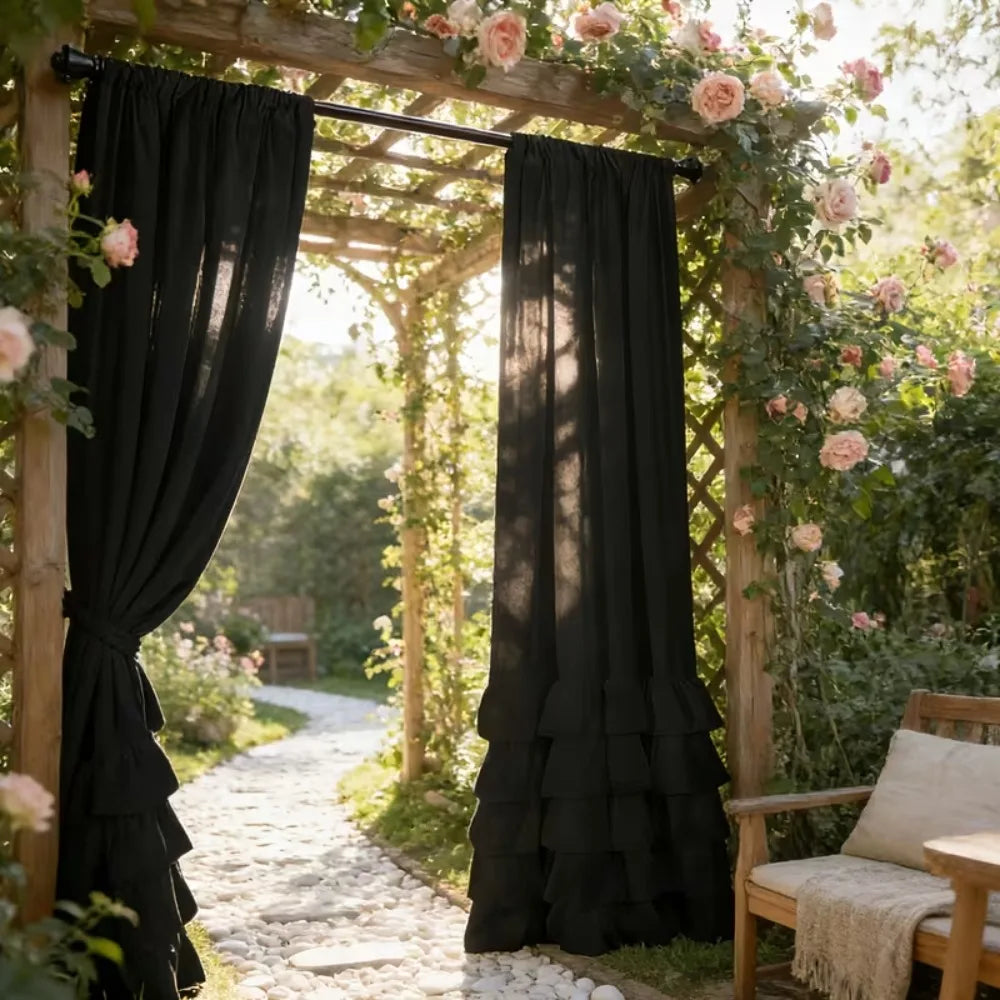Pleated Ruffled Sheer Curtains 1–2pcs, Soft Layered Lace-Style Polyester Drapes with French Romantic Design, Privacy Light-Filtering Curtains for Living Room, Bedroom & Door