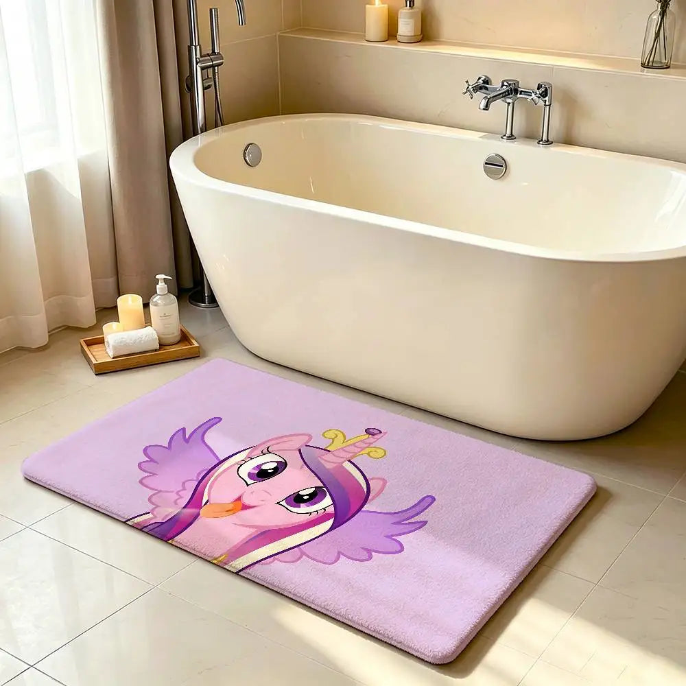 My Little Pony Kawaii Anime Rug, Cute Cartoon Polyester Floor Mat with Anti-Slip Backing, Soft Absorbent Carpet for Bathroom, Bedroom, Living Room & Entryway